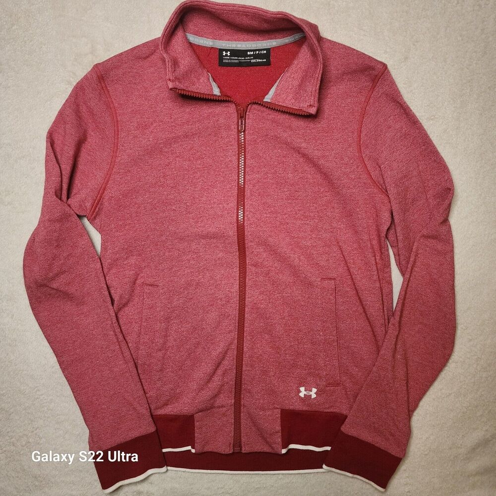 Under Armour Sweater Womens Small Red Threadborne Full Zip Outdoors Ladies